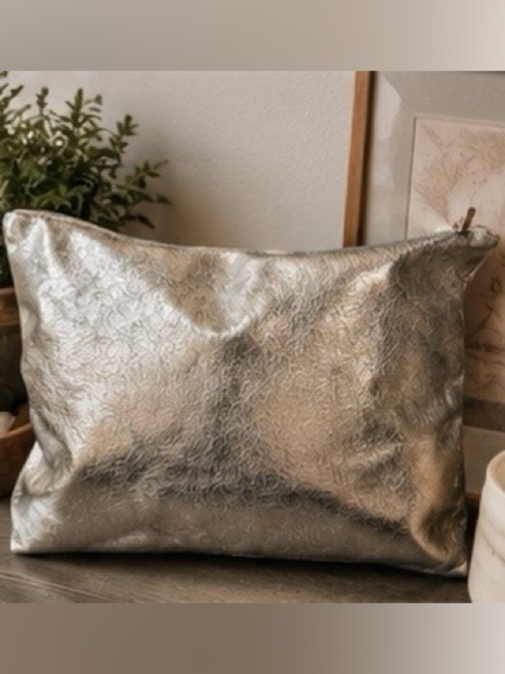 Free people metallic silver oversized clutch/ travel pouch/ statement organizer - Picture 6 of 14